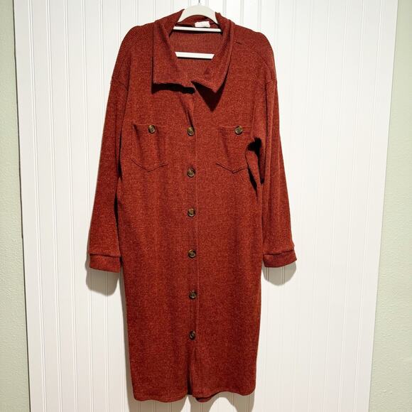 Fantastic Fawn Cozy Ribbed Button Front Dress Rust Colored Size Large - Picture 1 of 7